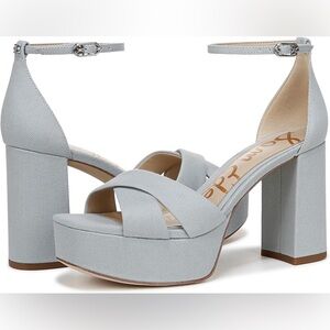 Sam Edelman Light Blue Cross-Strap Platform Block Heels